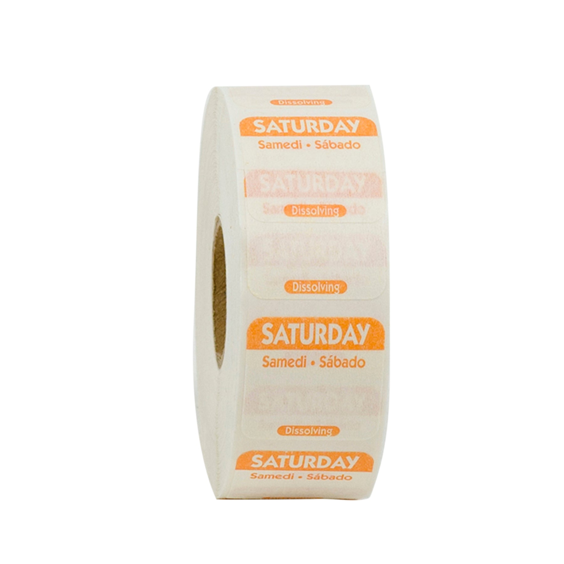 NCCO NATIONAL CHECKING 1 INCH X 1 INCH TRILINGUAL ORANGE SATURDAY DISSOLVABLE LABEL, 1 - 1000 EA