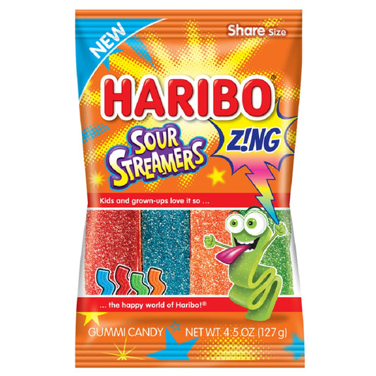Haribo Confectionery SOUR STREAMERS 4.5 OZ. PEG BAG - 12 CT Case