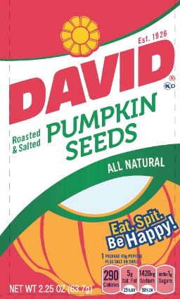 DAVID Roasted and Salted All Natural Pumpkin Seeds, 2.25oz. (Pack of 12)