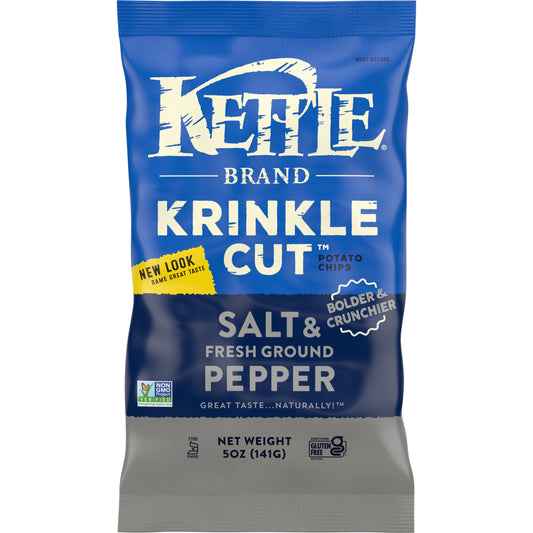 Kettle Brand Potato Chips, Krinkle Cut, Salt & Fresh Ground Pepper Kettle Chips, 5 Oz
