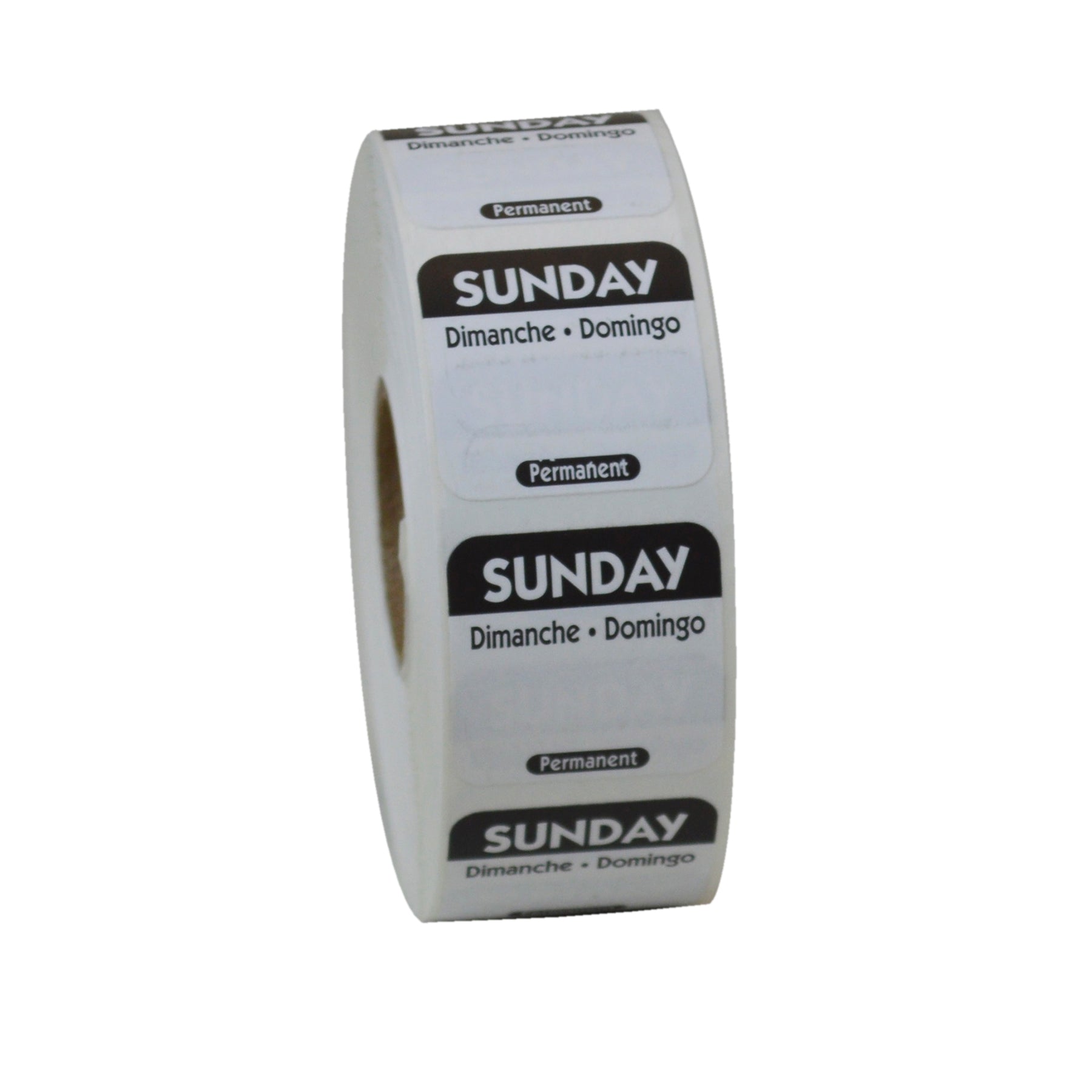 NCCO NATIONAL CHECKING 1 INCH X 1 INCH TRILINGUAL BLACK SUNDAY PERMANENT LABEL, 1 - 1000 EA