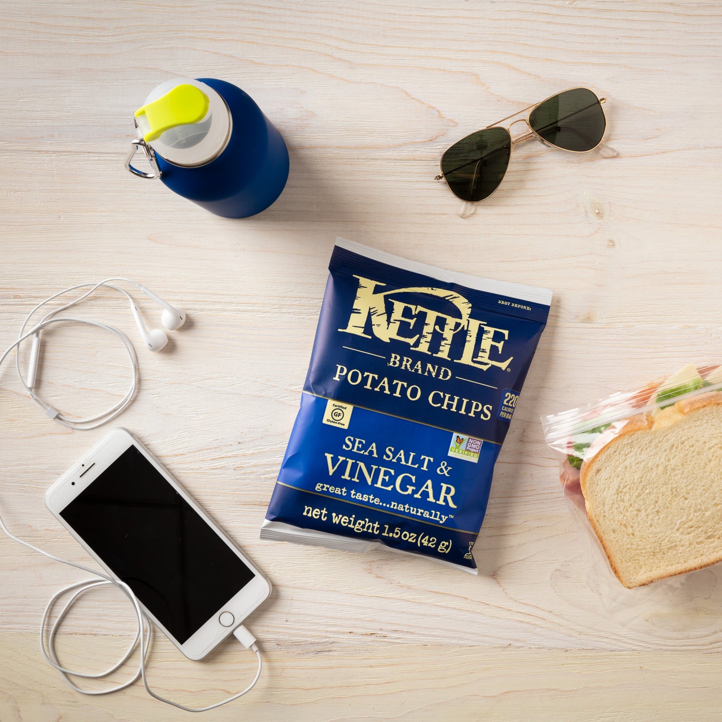 Kettle Brand Potato Chips, Sea Salt & VinegarKettle Chips, Snack Bag, 1.5 Oz