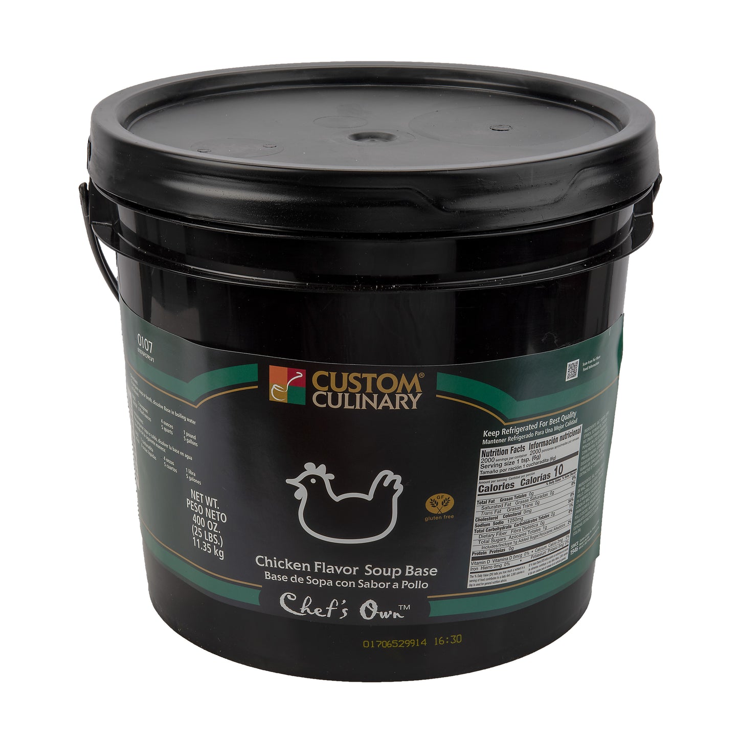 Custom Culinary Chef's Own Chicken Flavored Base Gluten Free 25 LB Pail