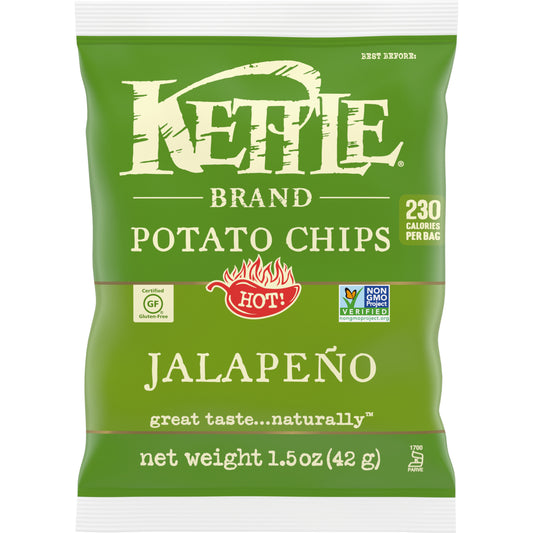 Kettle Brand Potato Chips, Jalapeno Kettle Chips, Snack Bag, 1.5 Oz