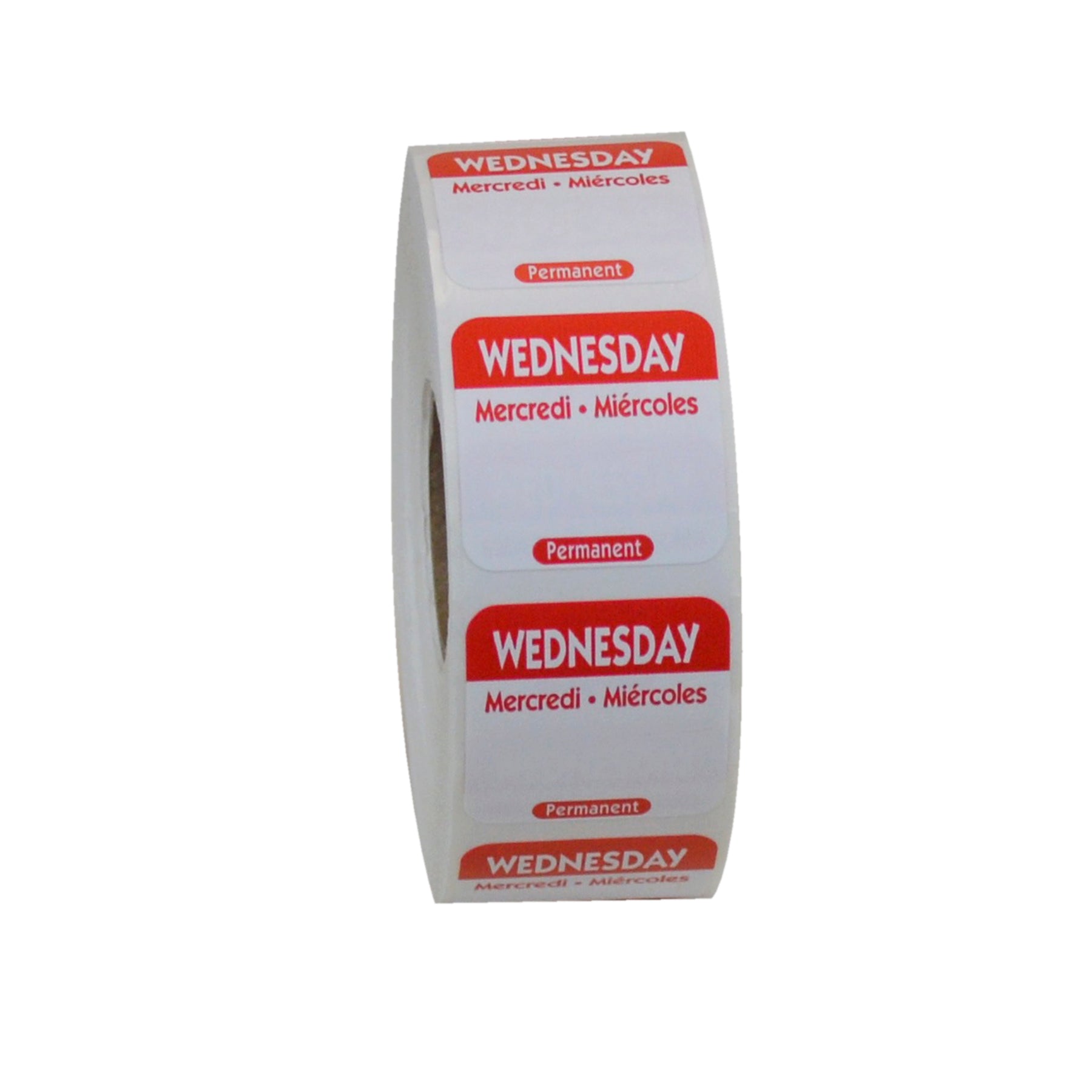 NCCO NATIONAL CHECKING 1 INCH X 1 INCH TRILINGUAL RED WEDNESDAY PERMANENT LABEL, 1 - 1000 EA