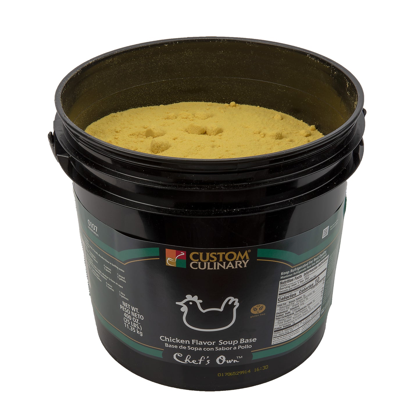 Custom Culinary Chef's Own Chicken Flavored Base Gluten Free 25 LB Pail