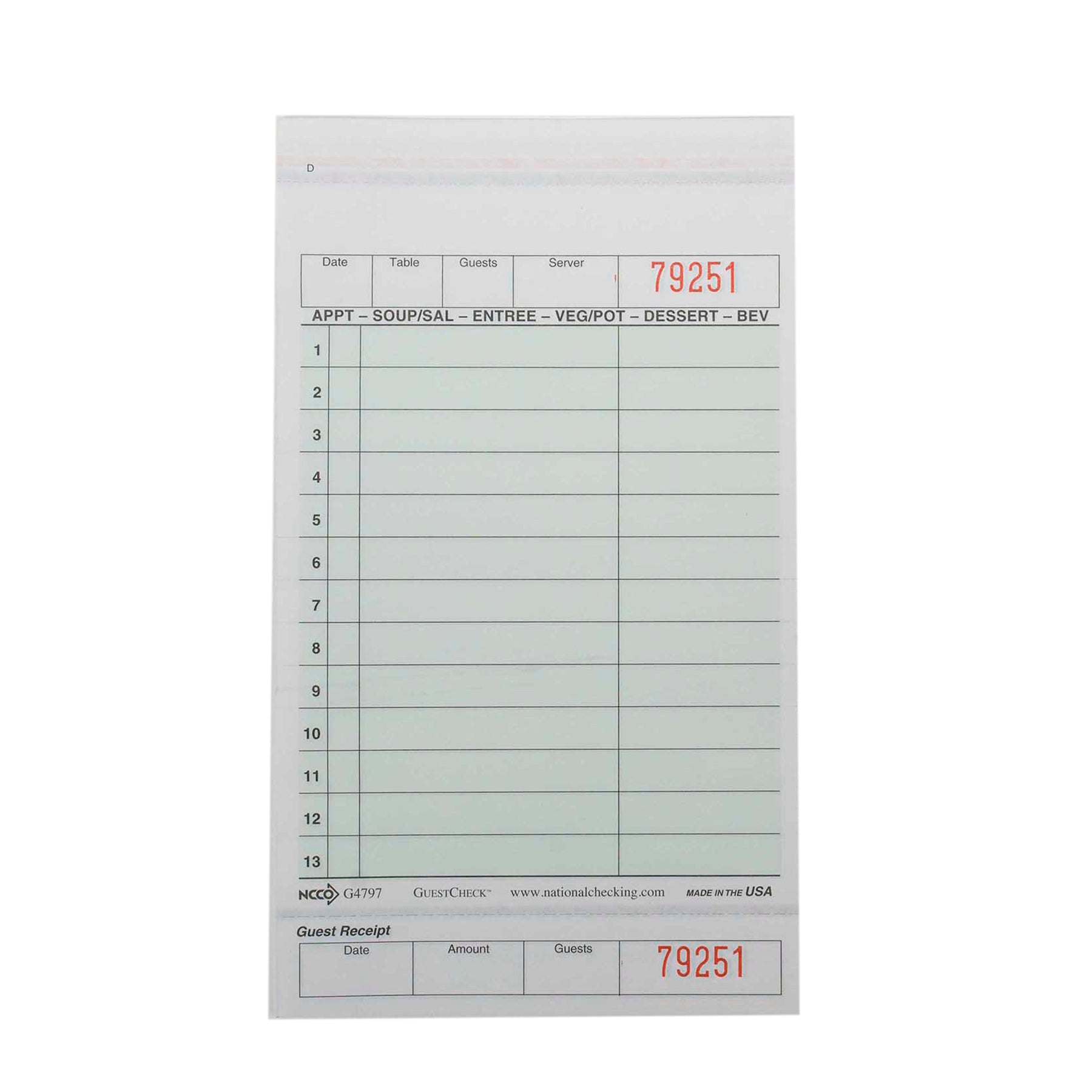 NCCO NATIONAL CHECKING 4.25 INCH X 7.25 INCH 2 PART GREEN TINT CARBONLESS LOOSE, 1 - 2000 EA