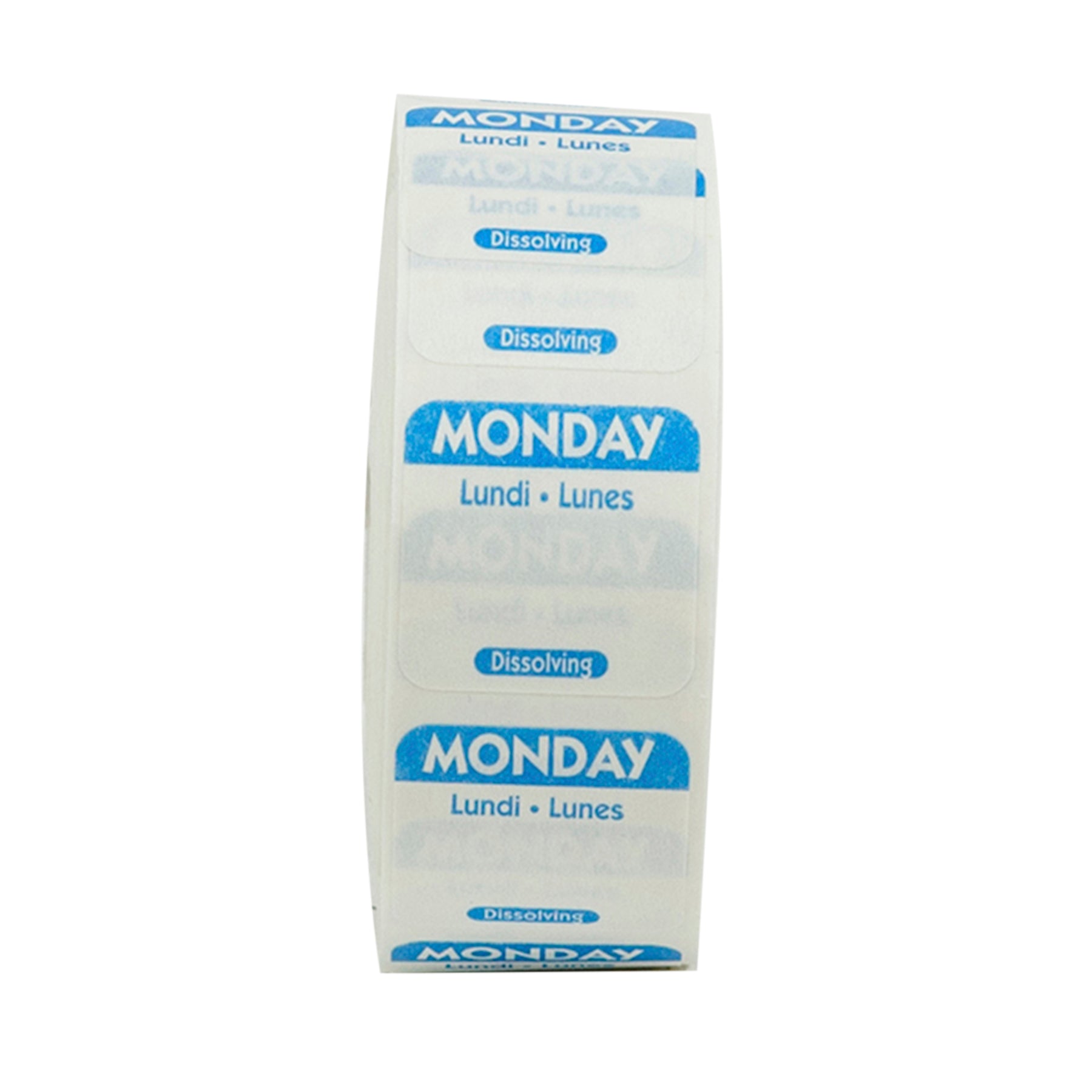 NCCO NATIONAL CHECKING 1 INCH X 1 INCH TRILINGUAL BLUE MONDAY DISSOLVABLE LABEL, 1 - 1000 EA