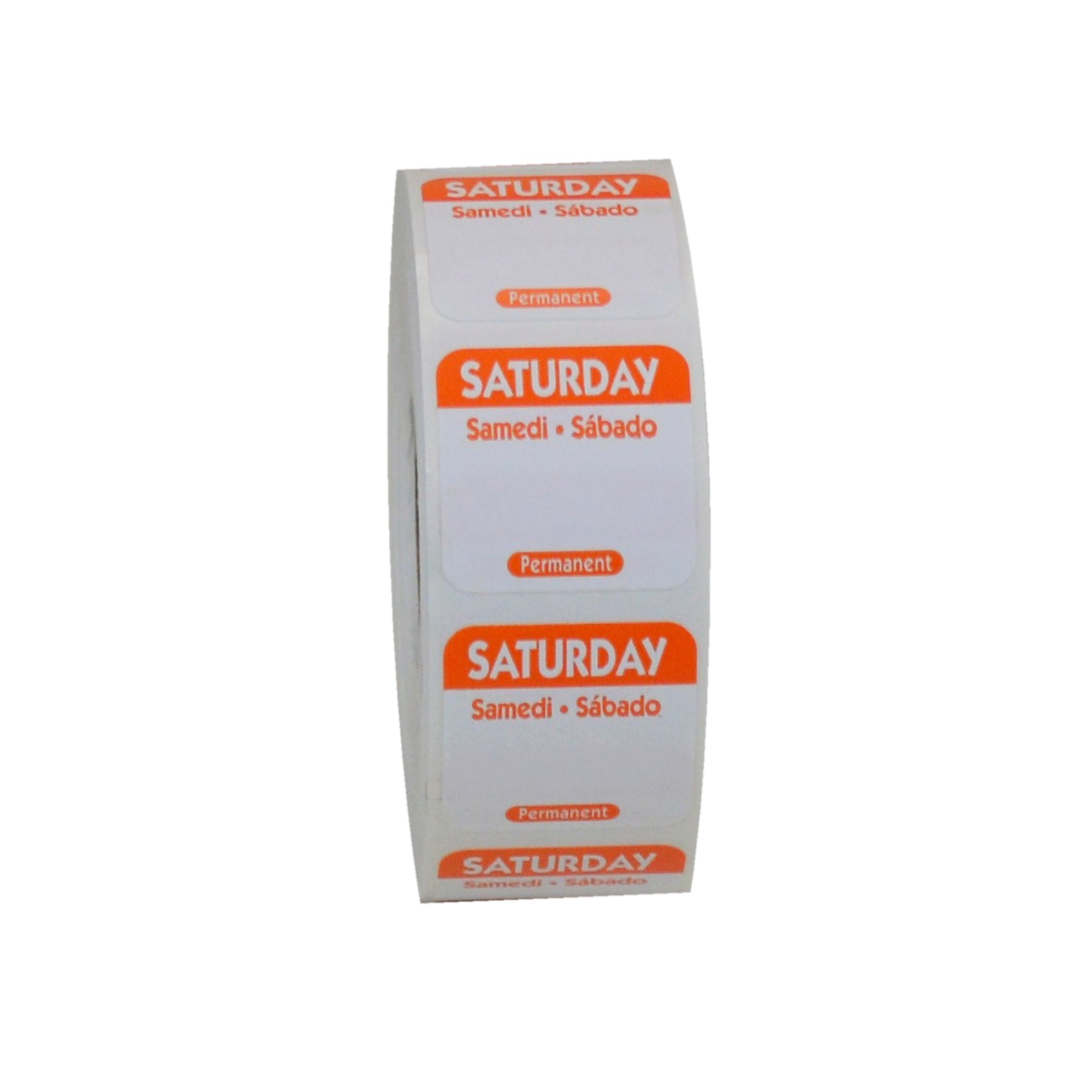 NCCO NATIONAL CHECKING 1 INCH X 1 INCH TRILINGUAL ORANGE SATURDAY PERMANENT LABEL, 1 - 1000 EA