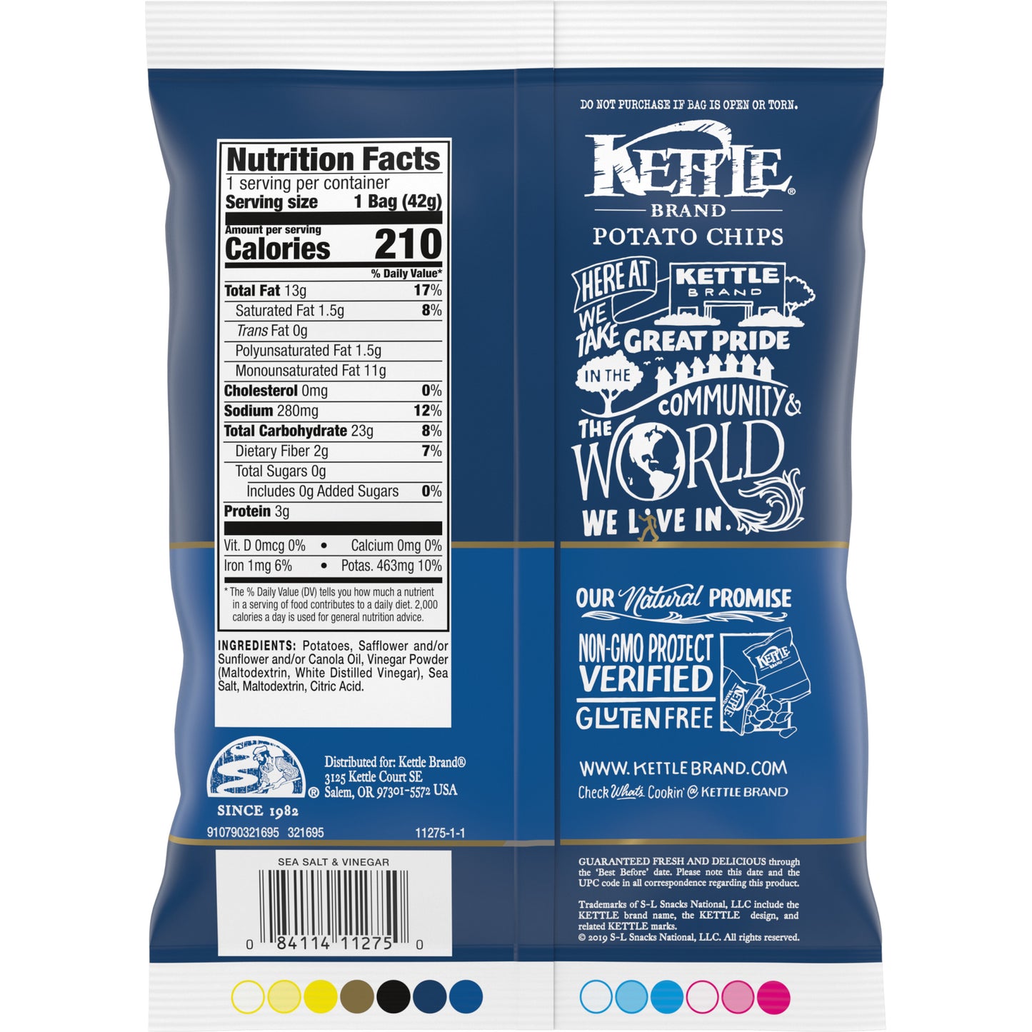 Kettle Brand Potato Chips, Sea Salt & VinegarKettle Chips, Snack Bag, 1.5 Oz