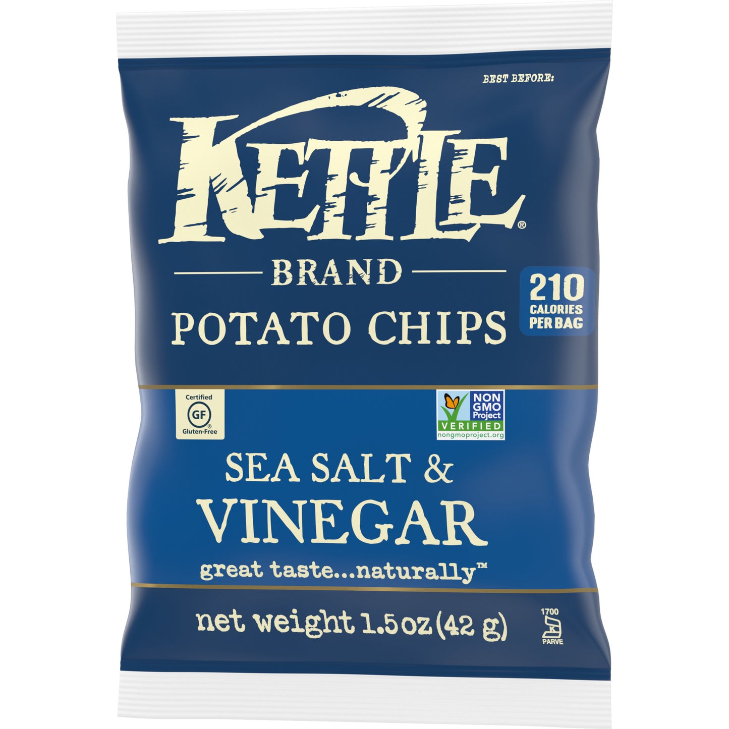 Kettle Brand Potato Chips, Sea Salt & VinegarKettle Chips, Snack Bag, 1.5 Oz